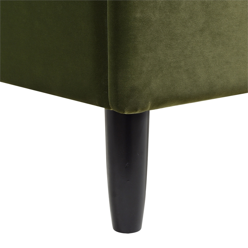 Pemberly Row Queen Tufted Headboard Platform Bed in Olive Green Velvet