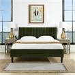 Pemberly Row Queen Tufted Headboard Platform Bed in Olive Green Velvet