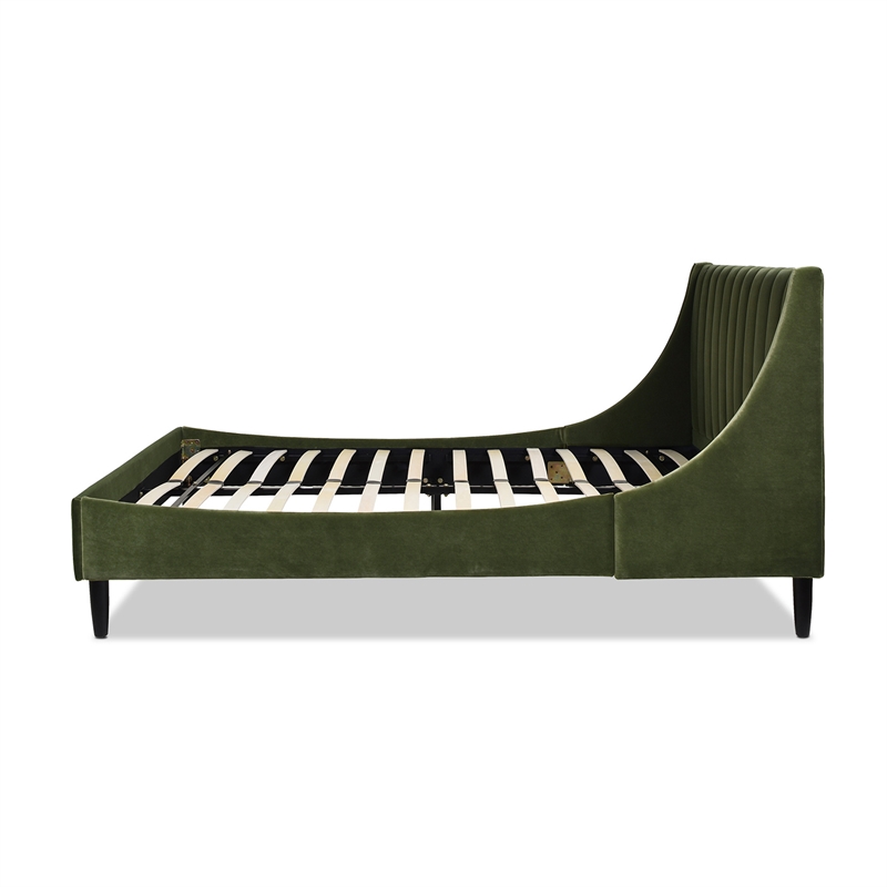 Pemberly Row Queen Tufted Headboard Platform Bed in Olive Green Velvet