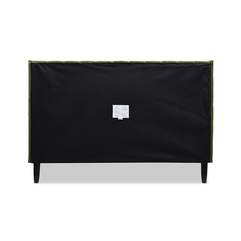 Pemberly Row Queen Tufted Headboard Platform Bed in Olive Green Velvet