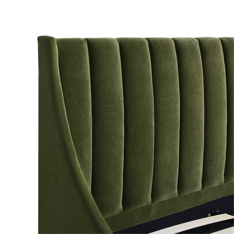 Pemberly Row Queen Tufted Headboard Platform Bed in Olive Green Velvet