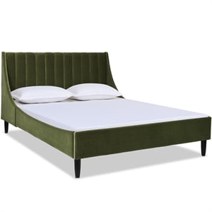 Pemberly Row Queen Tufted Headboard Platform Bed in Olive Green Velvet
