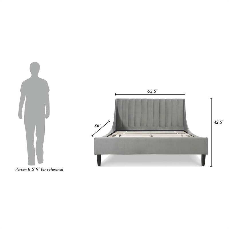 Pemberly Row Queen Vertical Tufted Headboard Platform Bed in Opal Grey Velvet