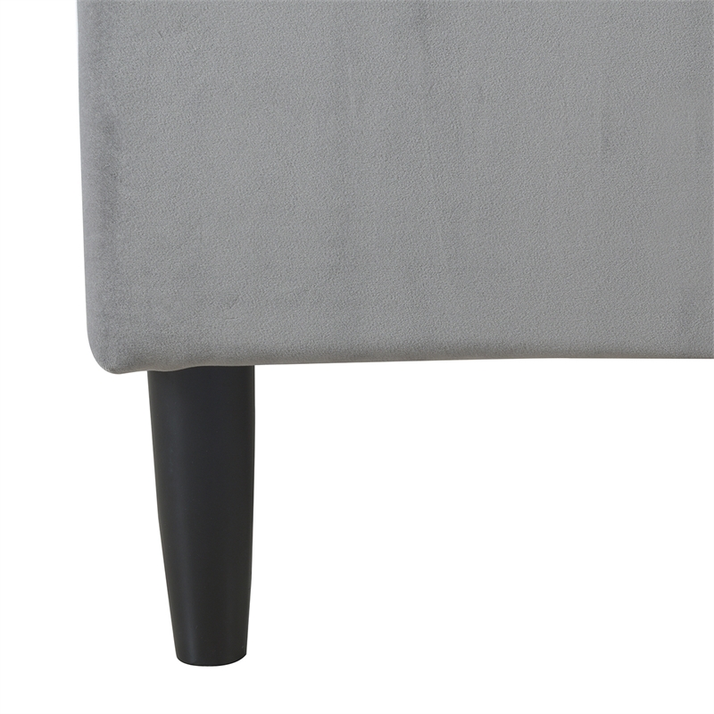 Pemberly Row Queen Vertical Tufted Headboard Platform Bed in Opal Grey Velvet
