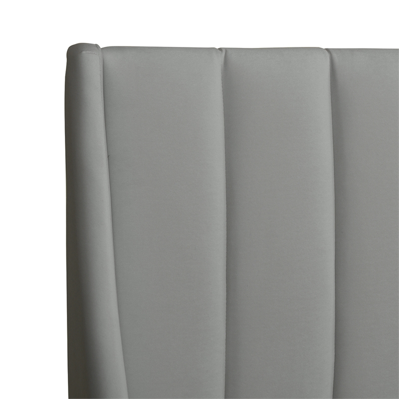 Pemberly Row Queen Vertical Tufted Headboard Platform Bed in Opal Grey Velvet