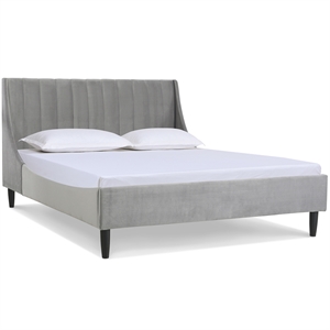 Pemberly Row Queen Vertical Tufted Headboard Platform Bed in Opal Grey Velvet