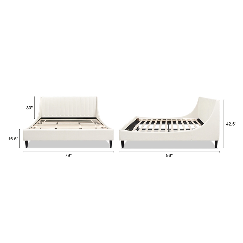 Pemberly Row King Vertical Tufted Headboard Platform Bed in Cloud White Velvet