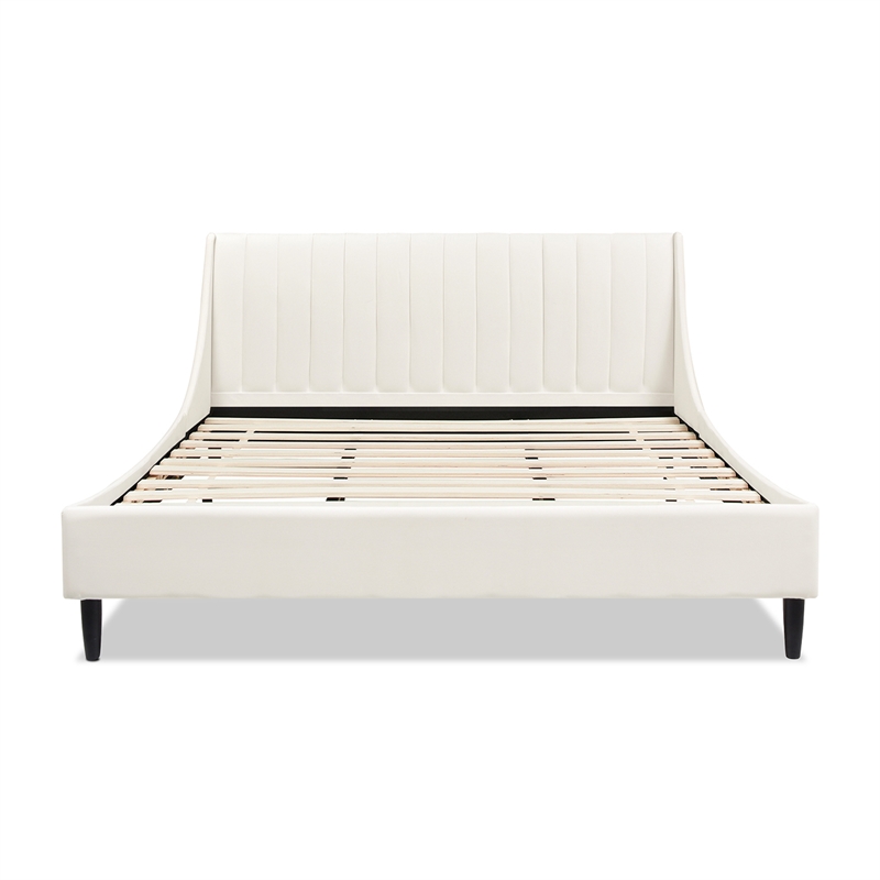 Pemberly Row King Vertical Tufted Headboard Platform Bed in Cloud White Velvet