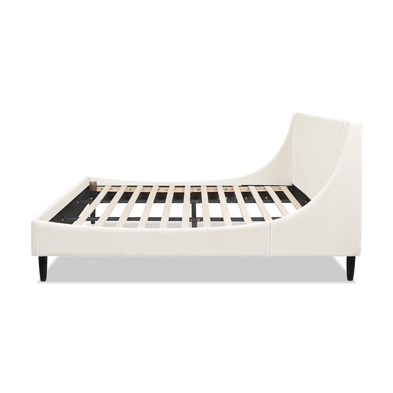 Pemberly Row King Vertical Tufted Headboard Platform Bed in Cloud White Velvet