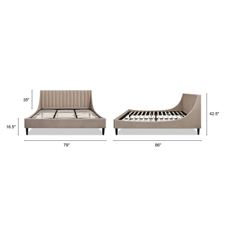 Pemberly Row King Vertical Tufted Headboard Platform Bed in Mink Beige
