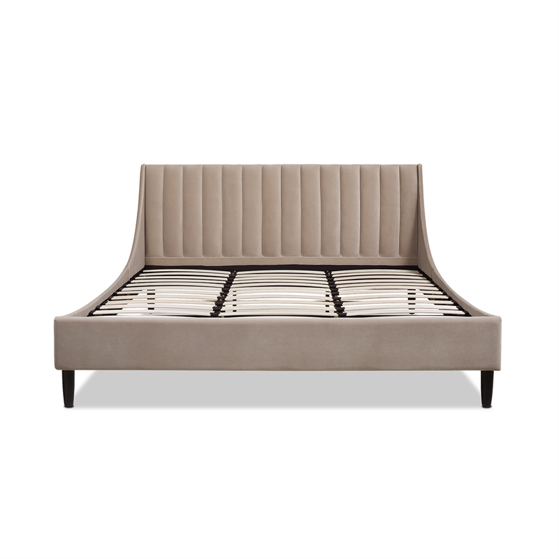 Pemberly Row King Vertical Tufted Headboard Platform Bed in Mink Beige