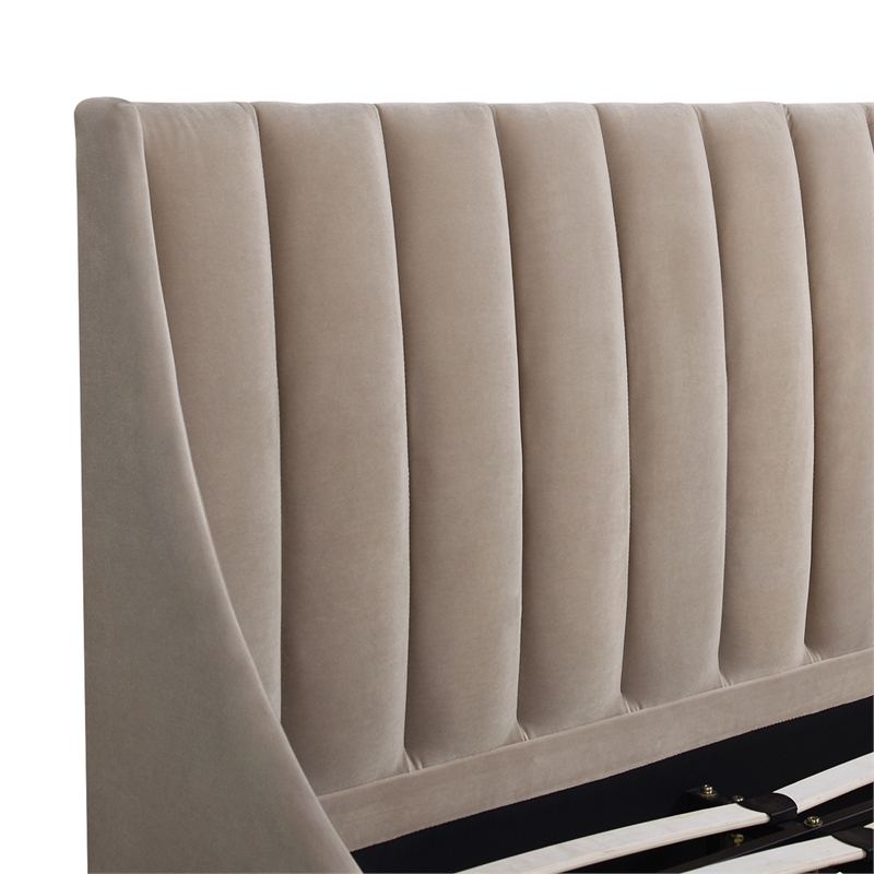 Pemberly Row King Vertical Tufted Headboard Platform Bed in Mink Beige