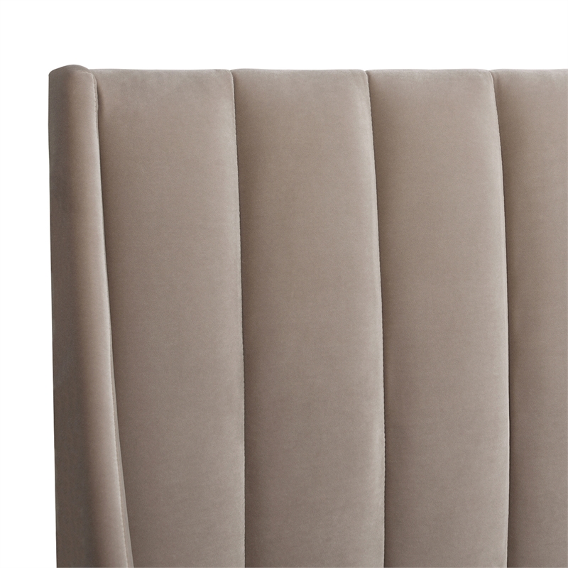Pemberly Row King Vertical Tufted Headboard Platform Bed in Mink Beige