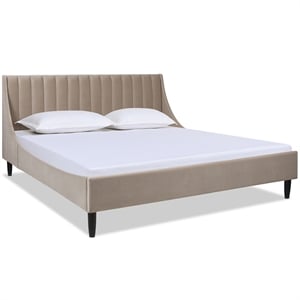 Pemberly Row King Vertical Tufted Headboard Platform Bed in Mink Beige