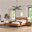 Pemberly Row King Tufted Headboard Platform Bed in Caramel Tan Faux Leather