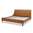 Pemberly Row King Tufted Headboard Platform Bed in Caramel Tan Faux Leather