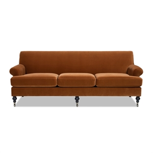 Pemberly Row 3-Cushion Tightback Sofa in Burnt Orange Velvet