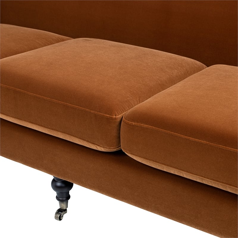 Pemberly Row 3-Cushion Tightback Sofa in Burnt Orange Velvet