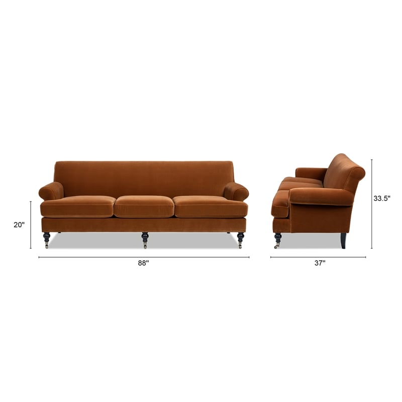 Pemberly Row 3-Cushion Tightback Sofa in Burnt Orange Velvet