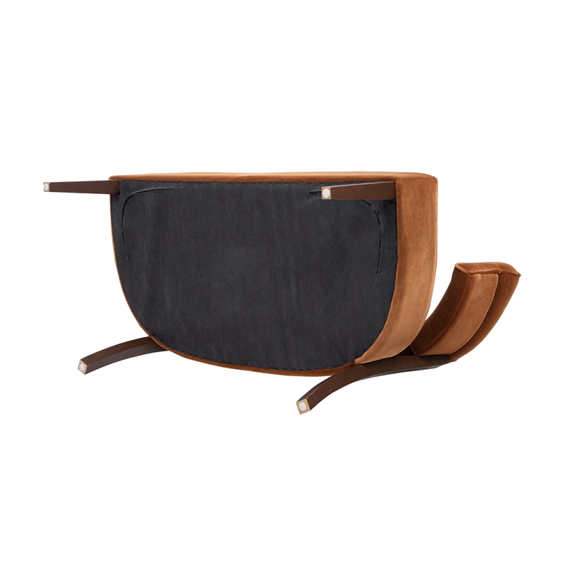 Pemberly Row Roll Arm Tufted Bench Settee in Burnt Orange Velvet