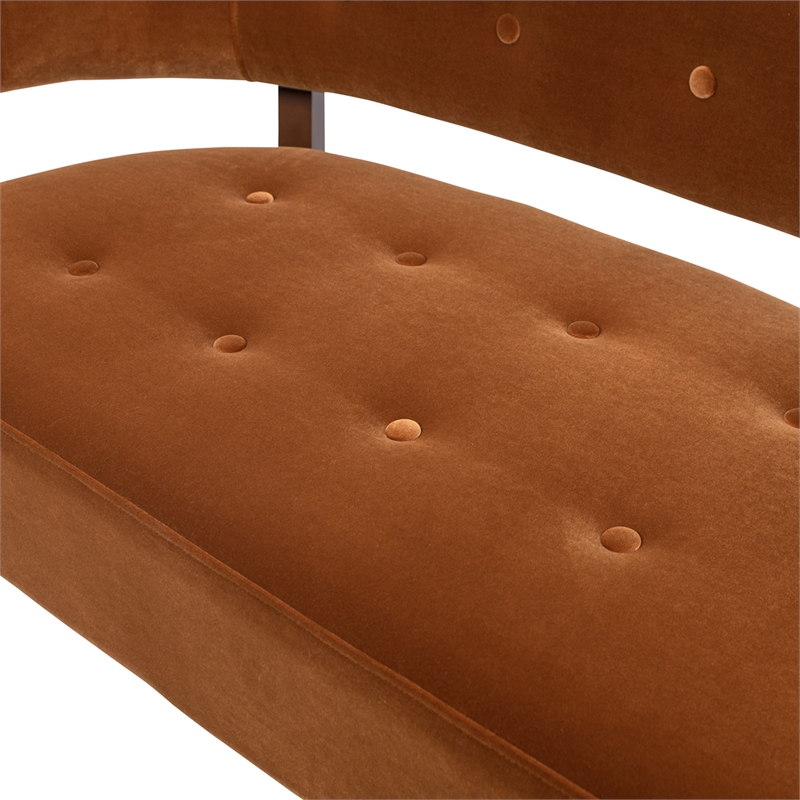 Pemberly Row Roll Arm Tufted Bench Settee in Burnt Orange Velvet
