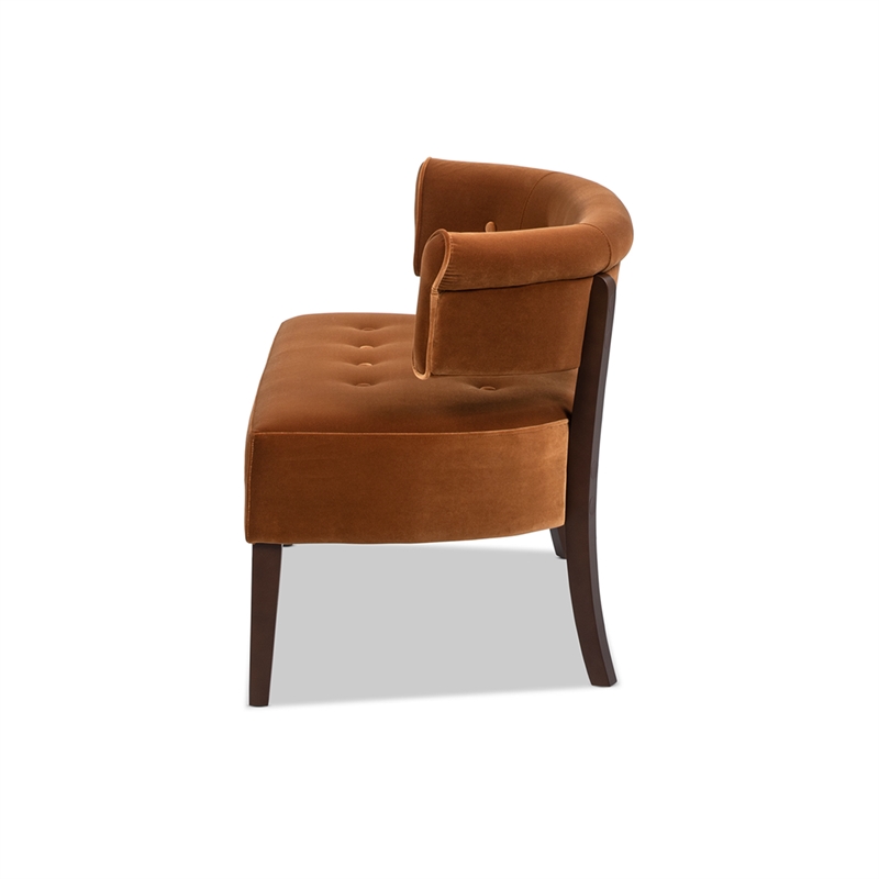 Pemberly Row Roll Arm Tufted Bench Settee in Burnt Orange Velvet