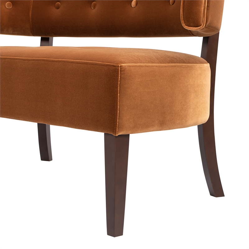 Pemberly Row Roll Arm Tufted Bench Settee in Burnt Orange Velvet