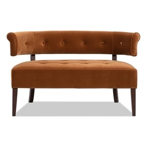 Pemberly Row Roll Arm Tufted Bench Settee in Burnt Orange Velvet