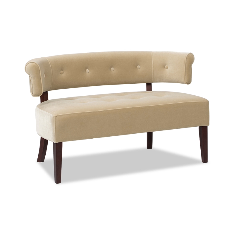 Pemberly Row Roll Arm Tufted Bench Settee in Fawn Brown Velvet