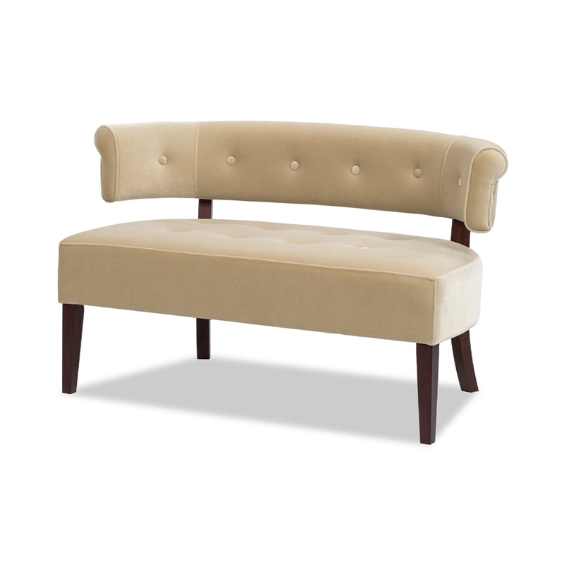 Pemberly Row Roll Arm Tufted Bench Settee in Fawn Brown Velvet