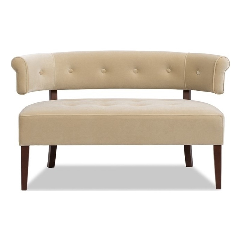 Pemberly Row Roll Arm Tufted Bench Settee in Fawn Brown Velvet
