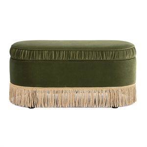 Pemberly Row 38&quot Oval Storage Bench Ottoman in Olive Green Velvet