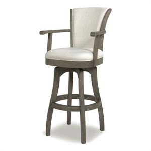 Pemberly Row 31&quot Swivel Bar Stool with Armrests in White Linen
