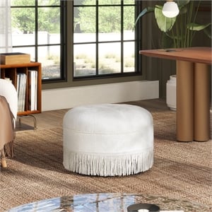 Pemberly Row 24&quot Round Upholstered Accent Ottoman in Almond White Chenille