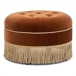 Pemberly Row 24&quot Round Upholstered Accent Ottoman in Burnt Orange Velvet