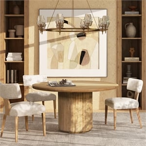 Pemberly Row 55&quot Round Fluted Dining Table in Bleached Blonde Rubberwood