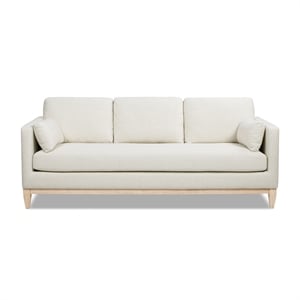 Pemberly Row 84&quot Farmhouse Sofa with Feather-Wrapped Foam in Flax White Linen