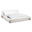 Pemberly Row Puffy Platform Bed King with Sherpa Boucle in Ivory White