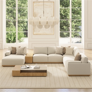 Pemberly Row 164&quot Modular Deep Seat LAF U-Shaped Sectional in Gray-White