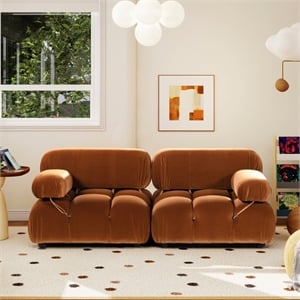 Pemberly Row 72.5&quot Bubble Modular 2-Piece Loveseat Sofa in Burnt Orange