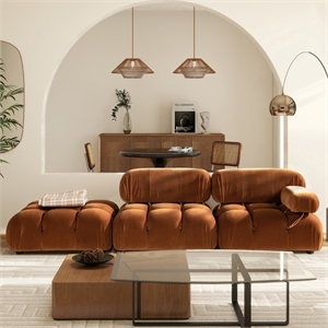 Pemberly Row 109.5&quot Bubble Modular Chaise Single Arm 3-Piece in Orange