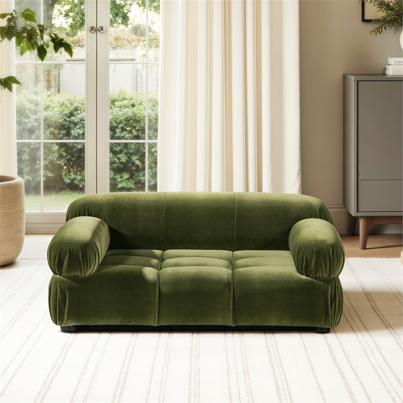 Pemberly Row Upholstered Small to Medium Pet Bed in Olive Green Velvet