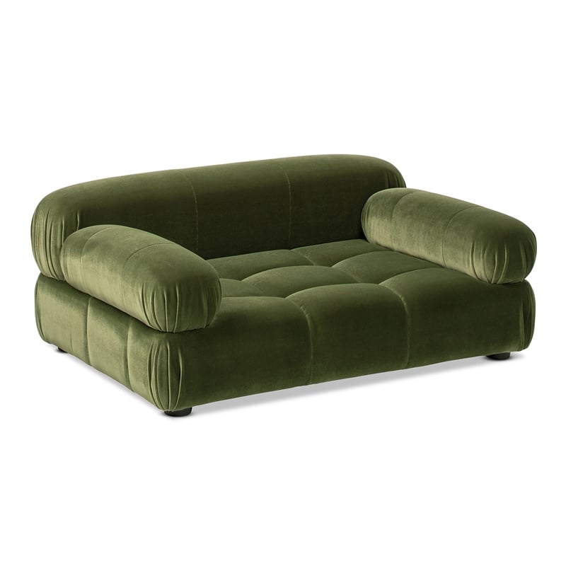 Pemberly Row Upholstered Small to Medium Pet Bed in Olive Green Velvet
