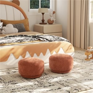 Pemberly Row 15&quot Mushroom Footstool Ottoman in Spice Orange Teddy Fabric