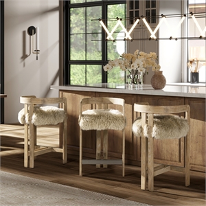Pemberly Row 26.5&quot Low Back Counter Stool in Genuine Natural Sheepskin