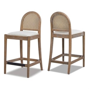 Pemberly Row 26.5&quot Curved Back Cane Rattan Counter Stool Set of 2 in Gray