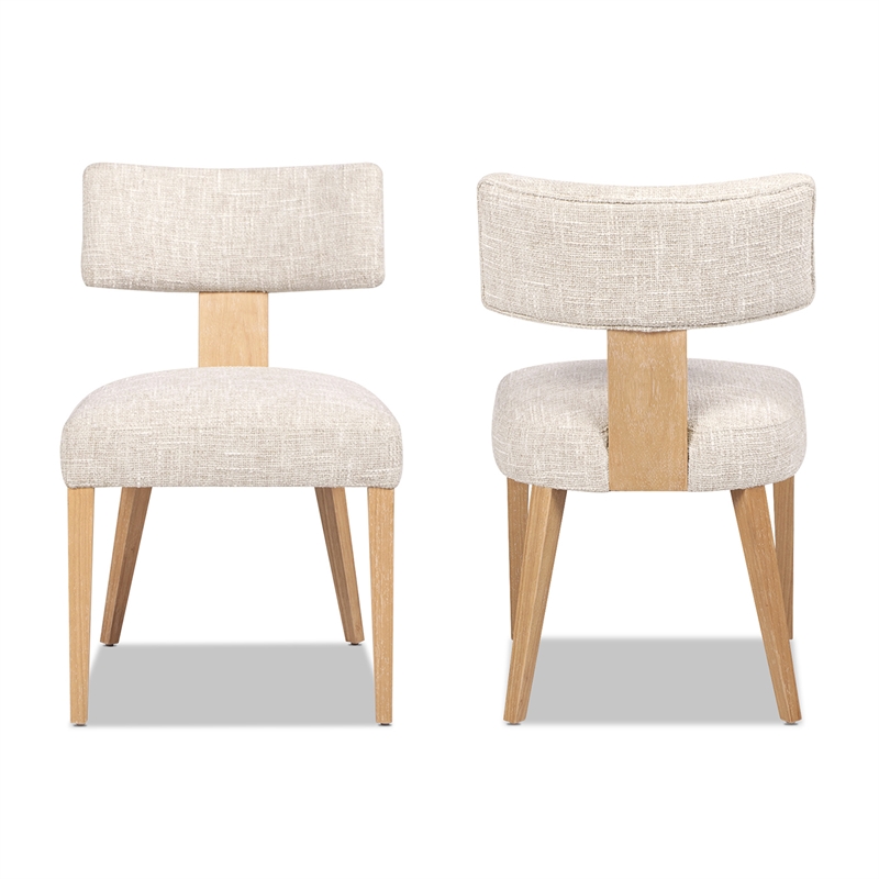Pemberly Row Split Back Beige Chenille Dining Side Chair Set of 2