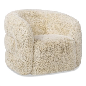 Pemberly Row 33&quot Faux Fur Swivel Barrel Accent Arm Chair in Beige