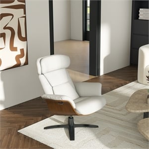 Pemberly Row 31.5&quot Genuine Leather Recliner Lounge Chair in Porcelain White