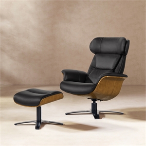 Pemberly Row 31.5&quot Genuine Leather Recliner Lounge Chair Ottoman Set in Brown